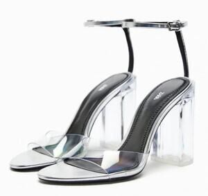 Zara Clear Vinyl Heels 10 40 Sandals Glam Cocktail Party Ankle Strap